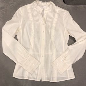 Vince Silk tuxedo style blouse with mock neck.